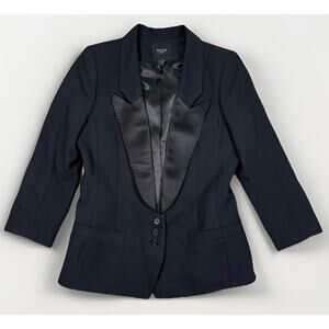 SMYTHE Tuxedo Blazer Black Button Wool Blend Silk Lapel Womens Size 8